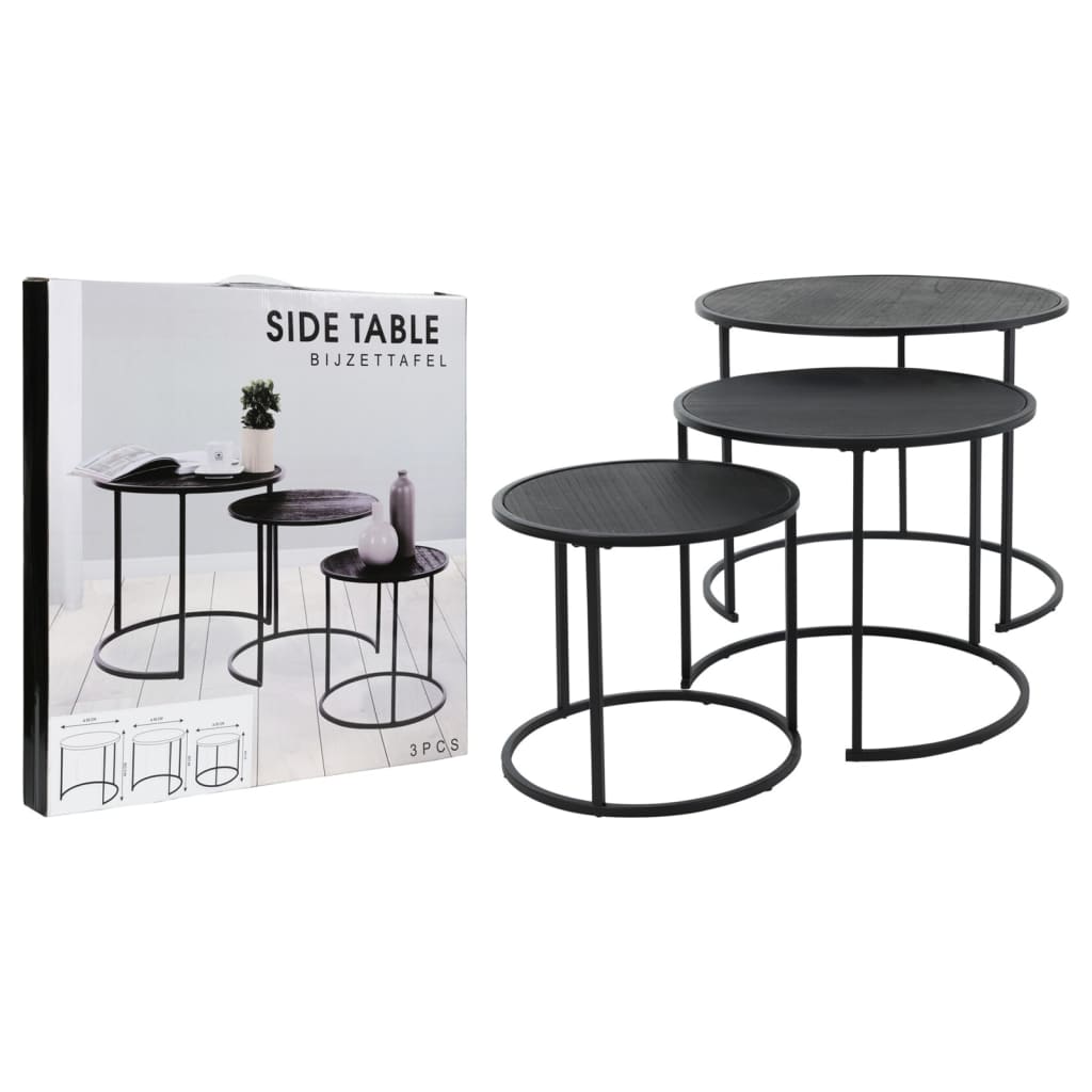 Conjunto de Mesa Lateral de 3 Peças da Coleção H&S Preto