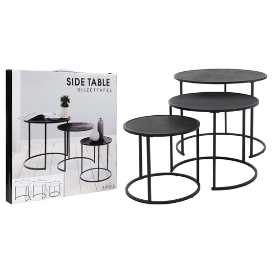 Conjunto de Mesa Lateral de 3 Peças da Coleção H&S Preto