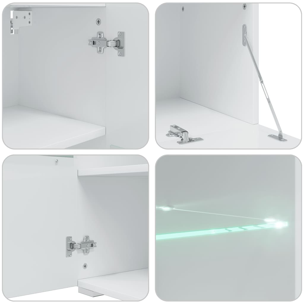Móveis Tv De 5Pcs Iluminação Led Madeira Trabalhada Branco Mate Roxo